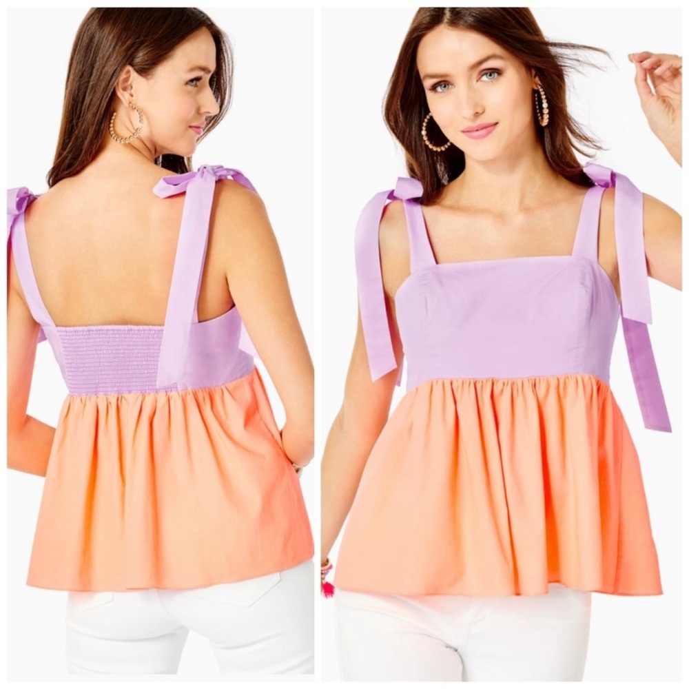 NWT! LILLY PULITZER Anlee Cotton Top Purple Iris and Bellini Colorblock Size 10